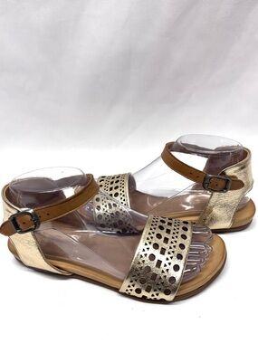 MIZ MOOZ WOMEN'S LEATHER ANKLE BUCKLE SANDALS GOLD 37EU / 7US # T-120